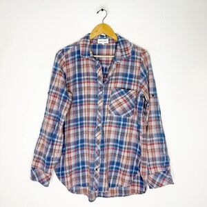 bella dahl Plaid Button-Up Shirt Women’s Large Red Blue Cotton Blend